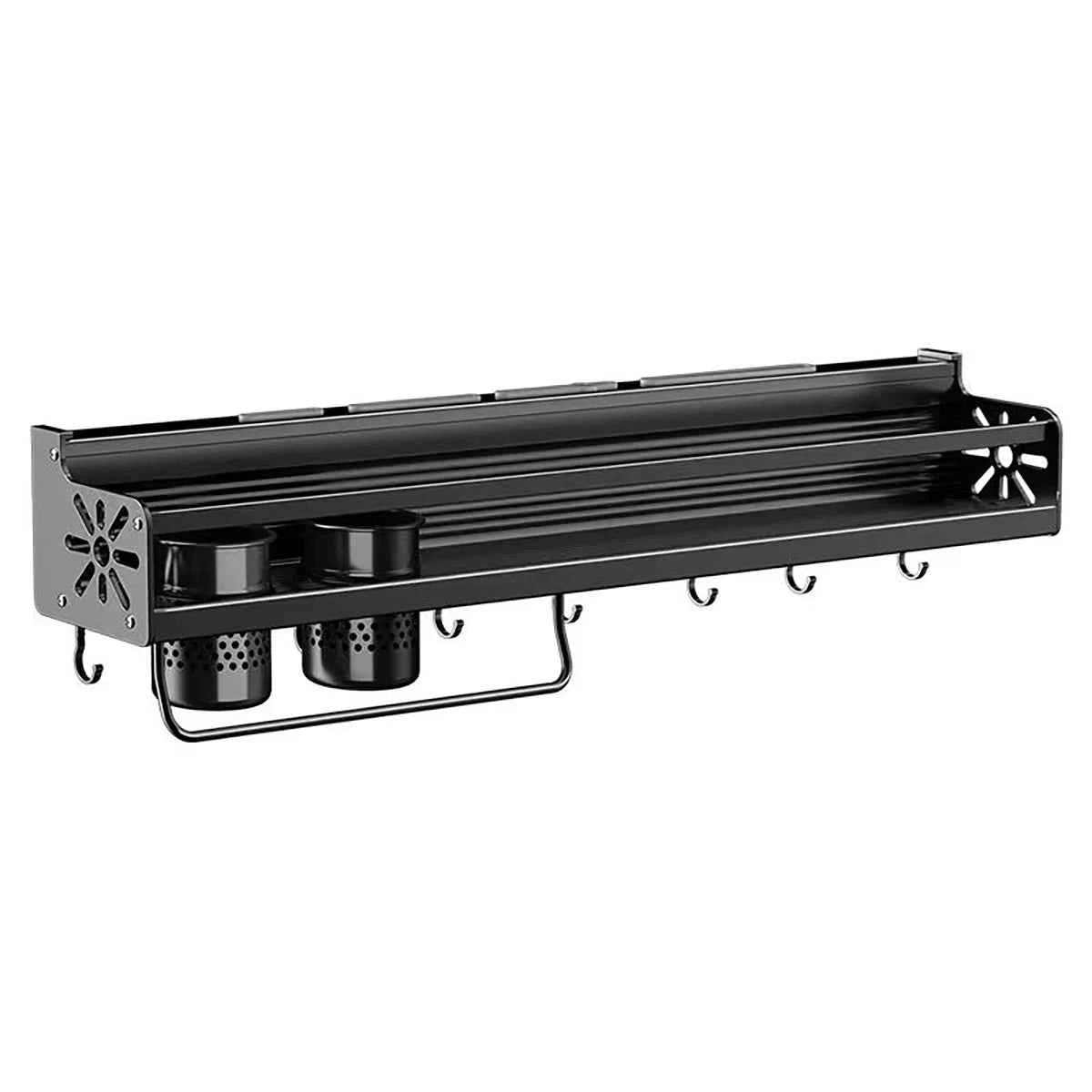 Metal Kitchen Shelf No-Punch Large Capacity Storage Kitchen Utensils Skeletonized Drainage Design Easy to Clean Black