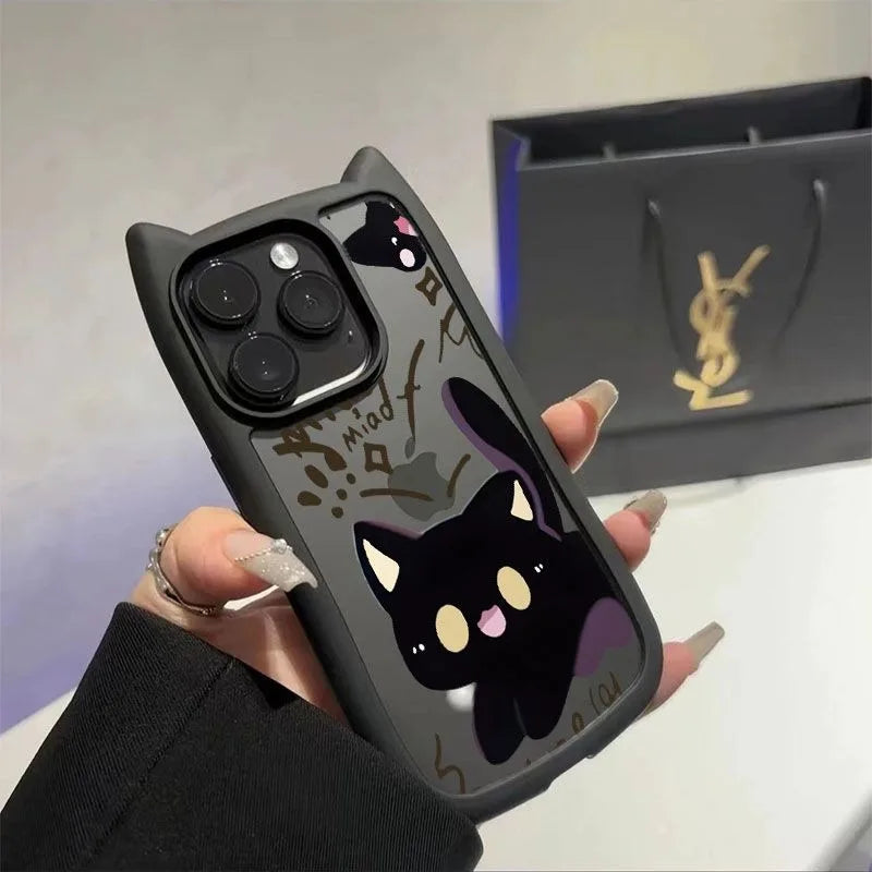 Cartoon Cute Cat Transparent Case for iPhone 15 16 14 13 17 Pro Max Plus 12 11 17 Air Cat's Ears Clear Shockproof Silicone Cover