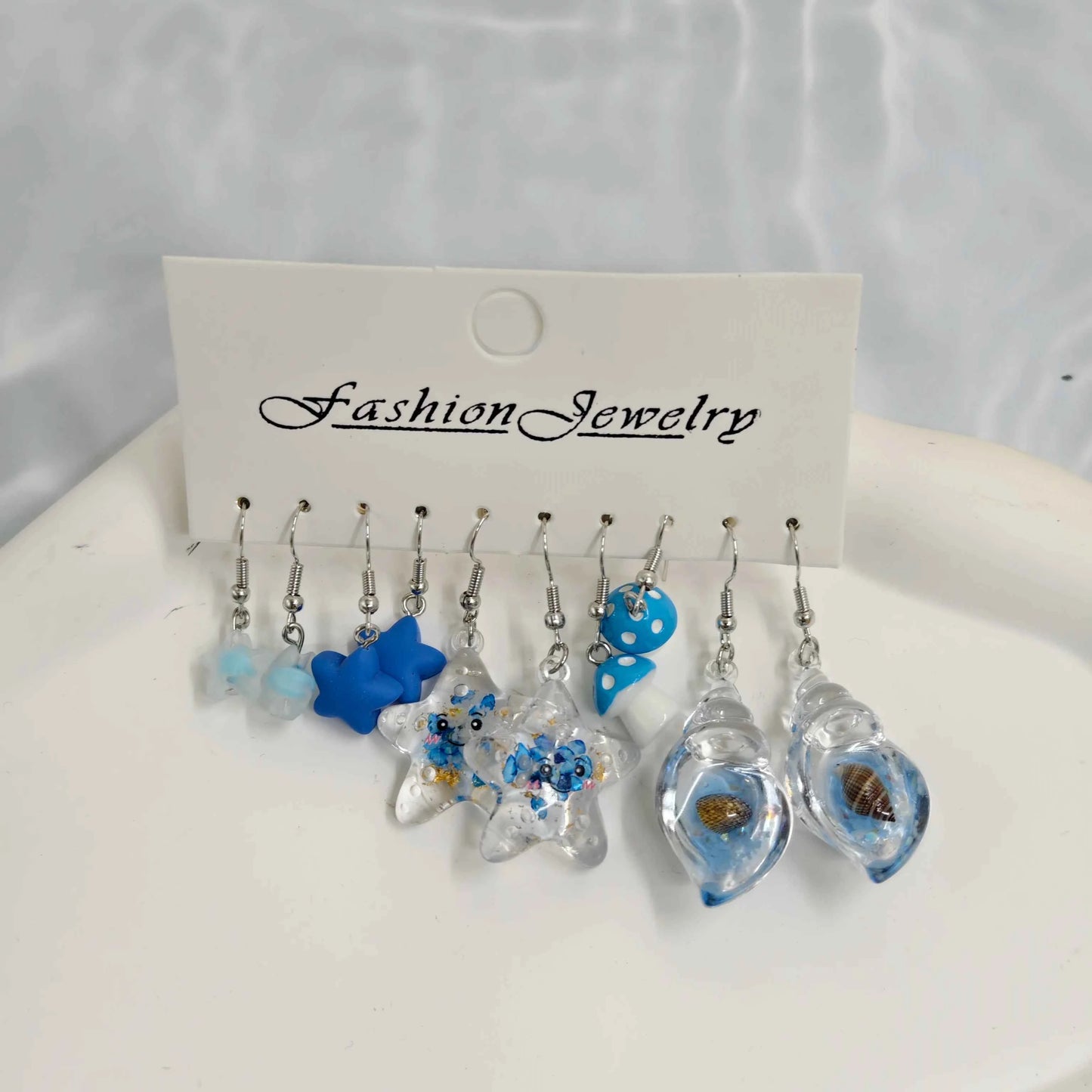 Mushroom starfish pentagram conch simulation funny food stick ice night light earring set