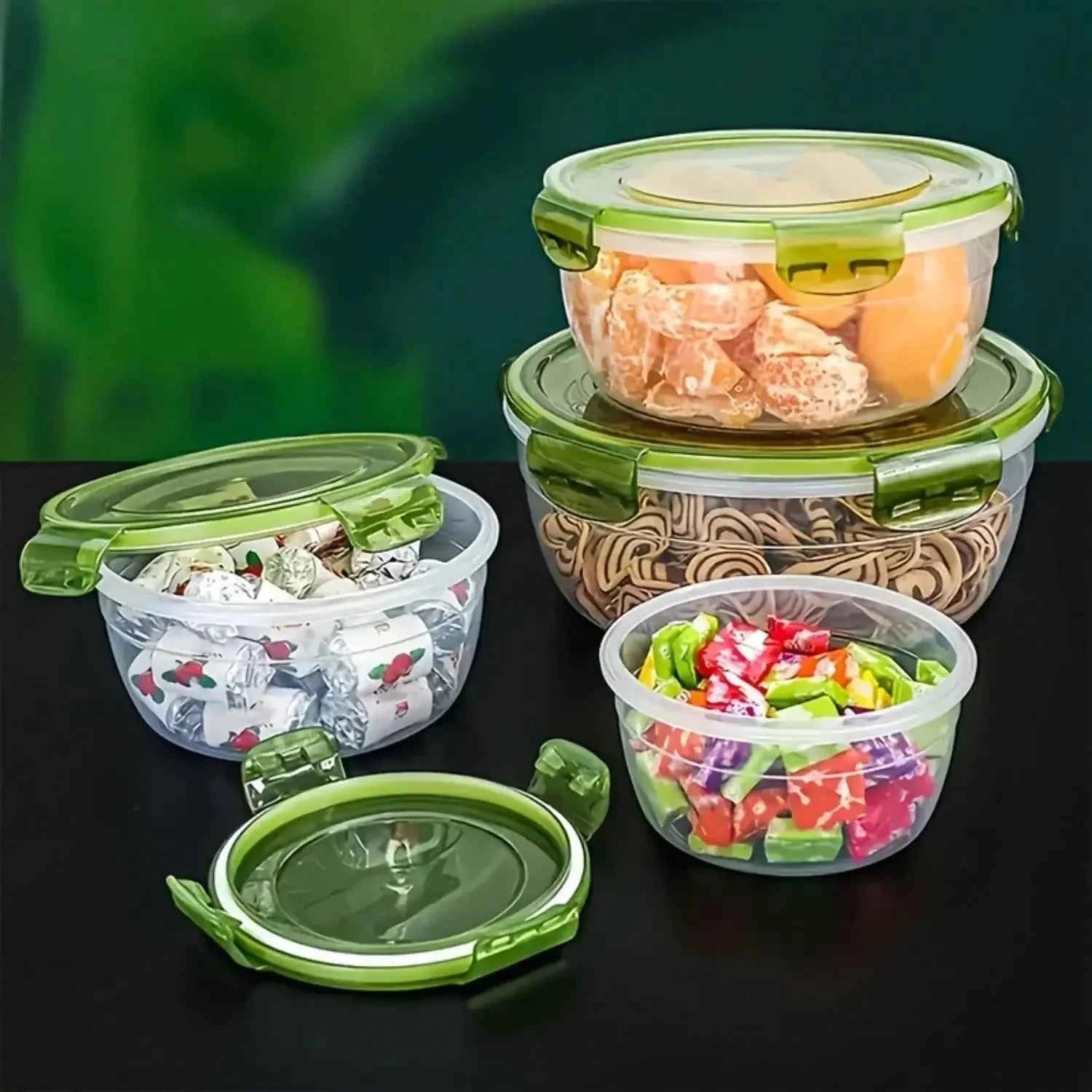 8pcs/set (4 Containers+4 Sealed Lids) - Kitchen Vegetable and Fruit Storage Box, Microwave Safe Round Bento Box