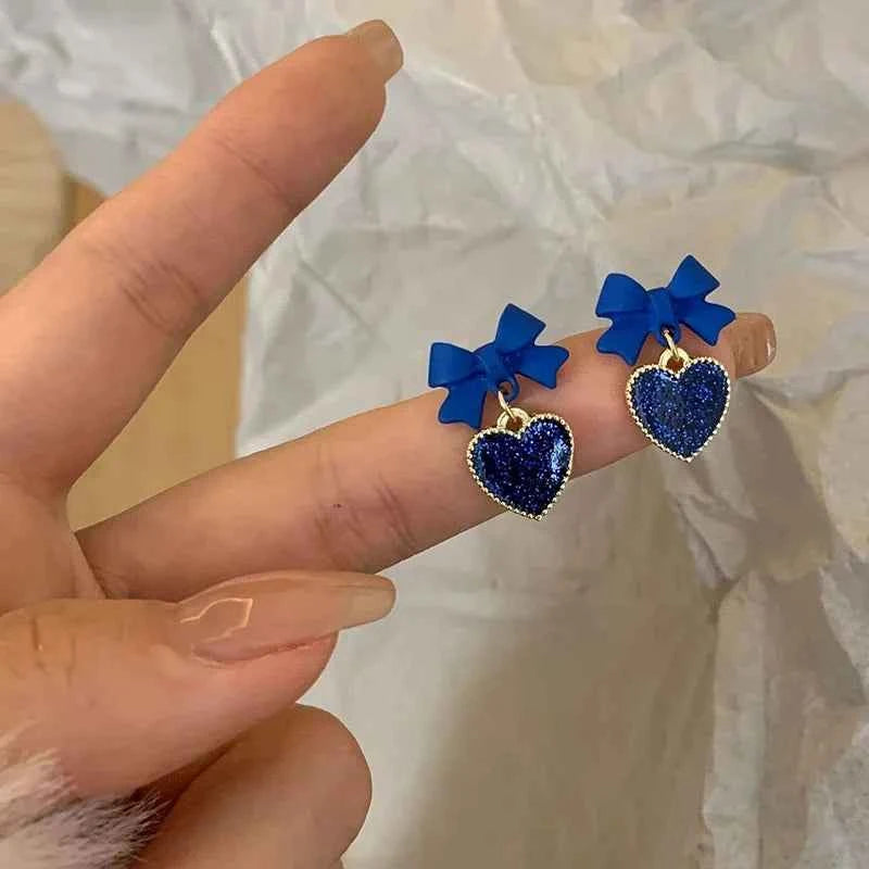 Golden Metal Blue Bowknot Earrings Fashion Jewelry Bow-tie Earrings Women Cute/Romantic Pendientes Female Stud Earrings