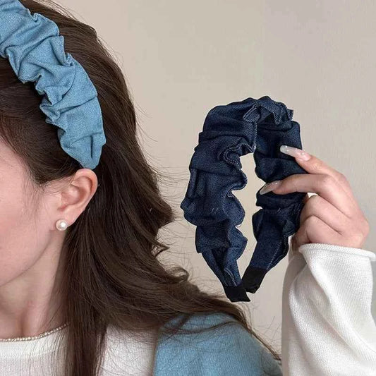 2pc Fashion Vintage Solid Denim Hairband Hairpin for Women Girls Elegant Korean Hair Hoops Headband  Accessories