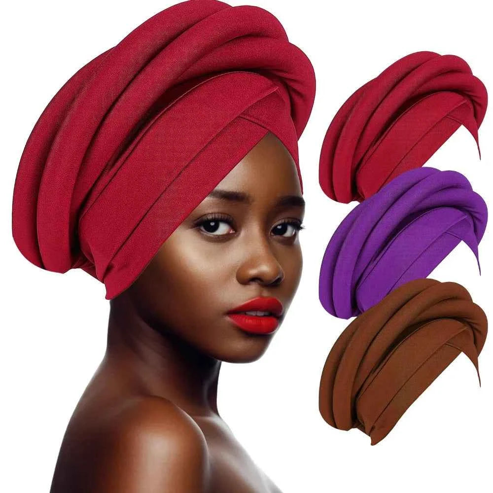 Fashion Raw Silk African Women Turban Wrap Twisted Braid Headwear Turban Cap Elastic Breathable Head Wraps African Lady