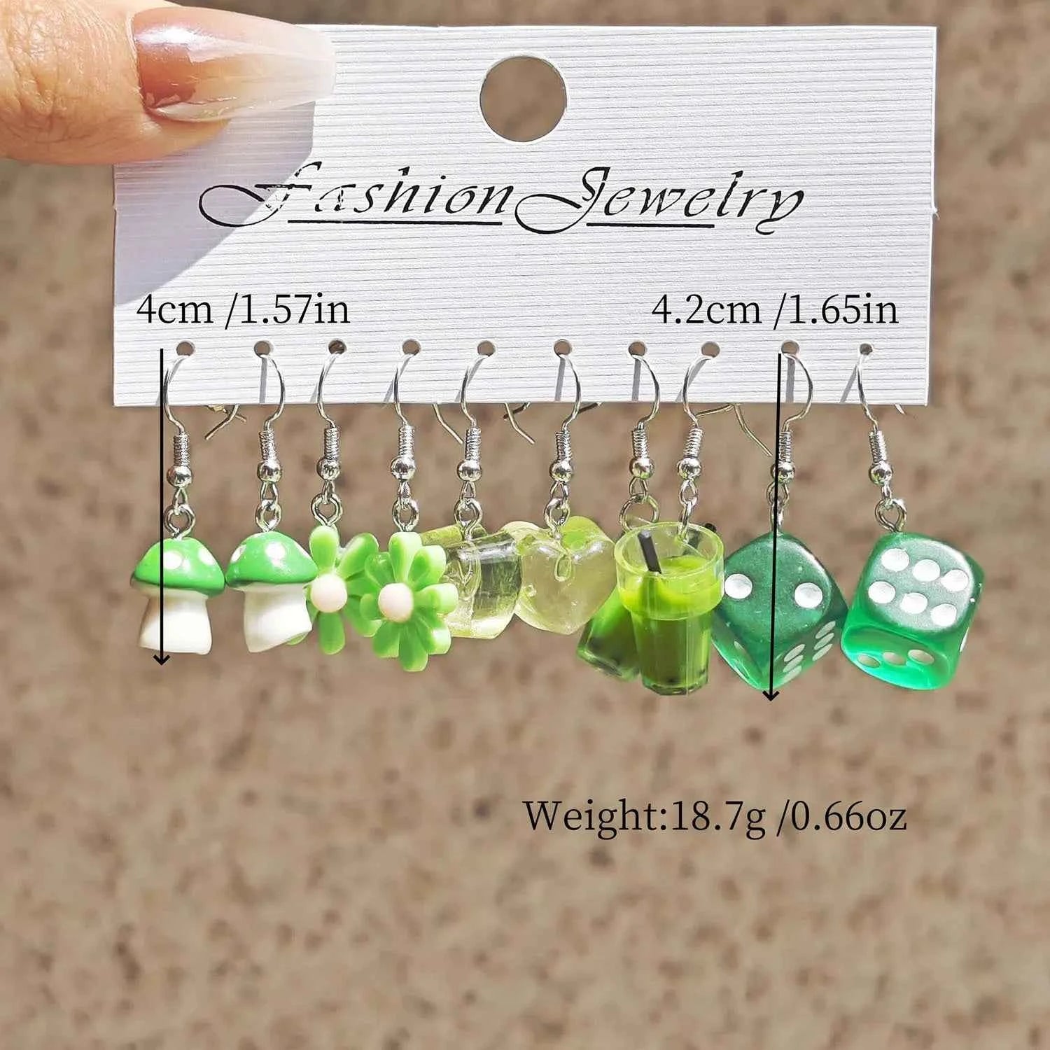 Cross border Fashion Sweet Cartoon Flower Ice Block Resin Simulation Food Milk Tea Green Earrings Earrings Earrings Set