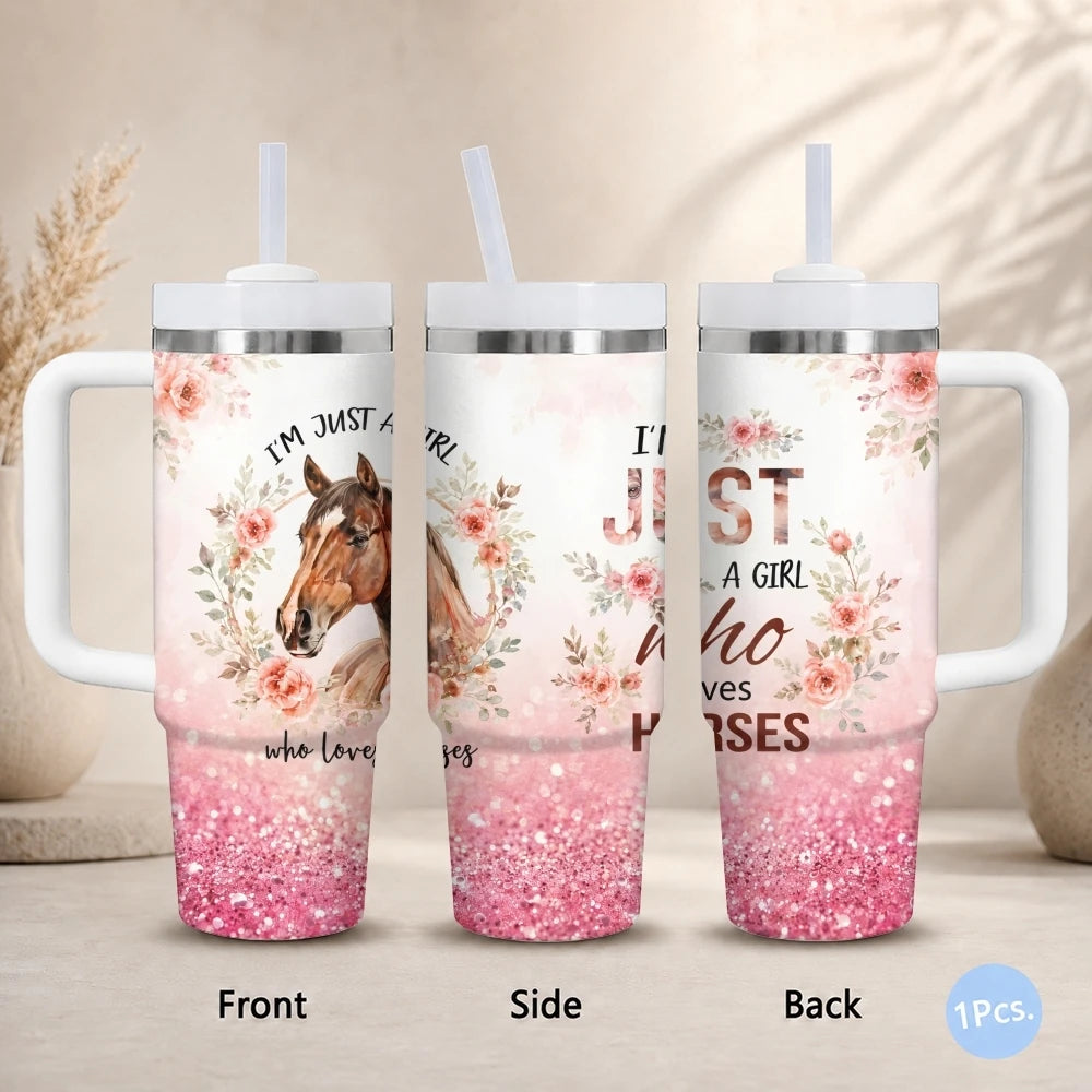 Horse 40oz Tumbler – Stainless Steel Insulated Travel Mug with Handle & Straw