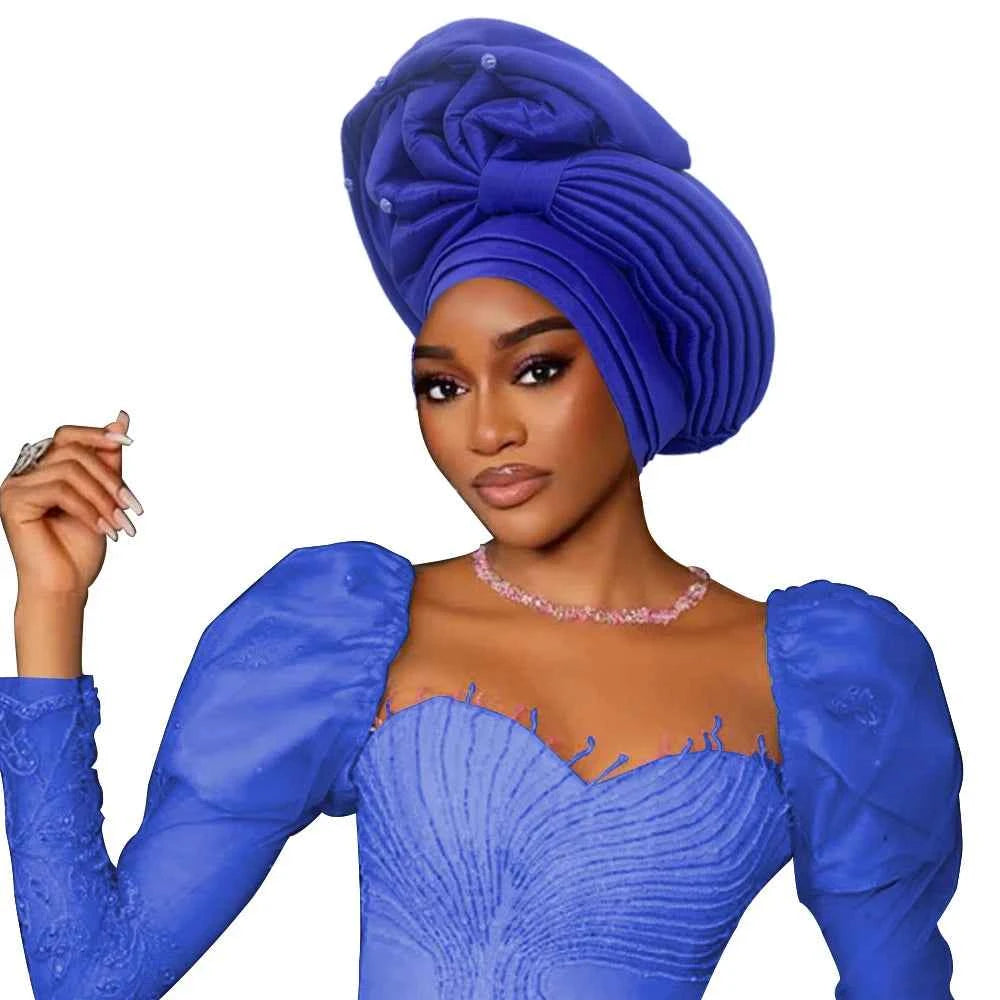 African Female Head Wraps Raw Silk Turban Cap for Women Nigeria Wedding Party Headcover Hat Ready to Wear Head Ties