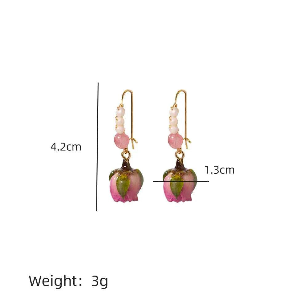Natural Freshwater Pearl Drop Gel Flower Earrings Korean Style Women's Luxury Vintage Jewelry Fashion Ladies and Girls Gift