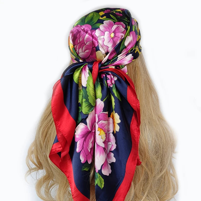 New 90*90cm Retro Brand Women Silk Scarf Bandanna Fashion Bohemian Pattern Square Hijab Lady Wrap Headband foulard muffler
