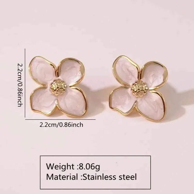 DLHP Vintage French Stainless Steel Drip Enamel Glaze Flower Earrings For Women Delicate Luxury Couple Engagement Jewelry Gifts