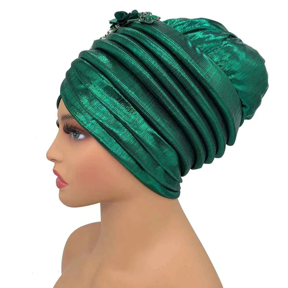 Already Made Wedding Geles Female Head Wraps with Diamond Flower 2024 New African Women's Turban Cap Nigeria Auto Gele Headtie