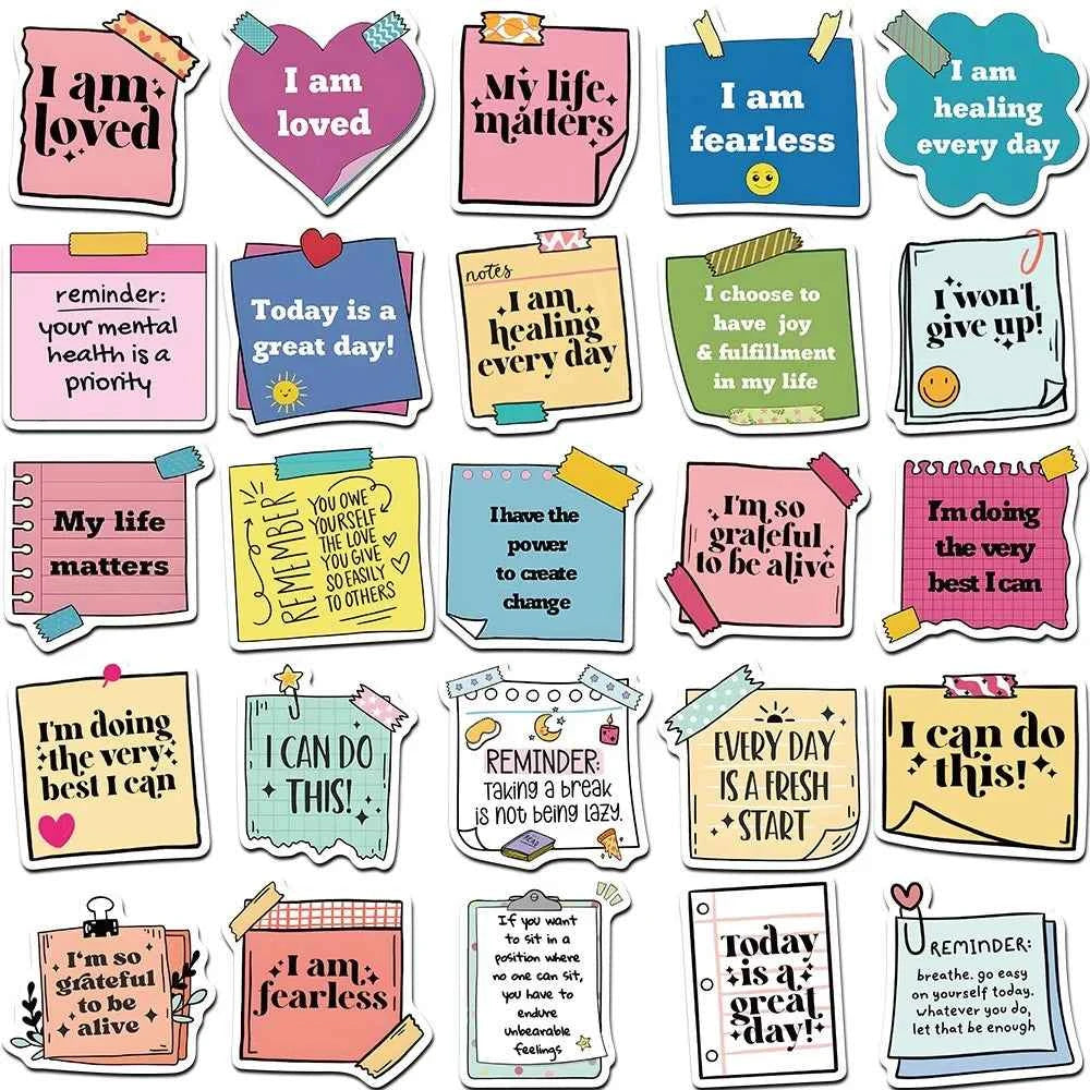 50pcs Cute Motivational Words Text Stickers Inspirational Self affirmation Decals for Student Stationery Notebook Diary Sticker
