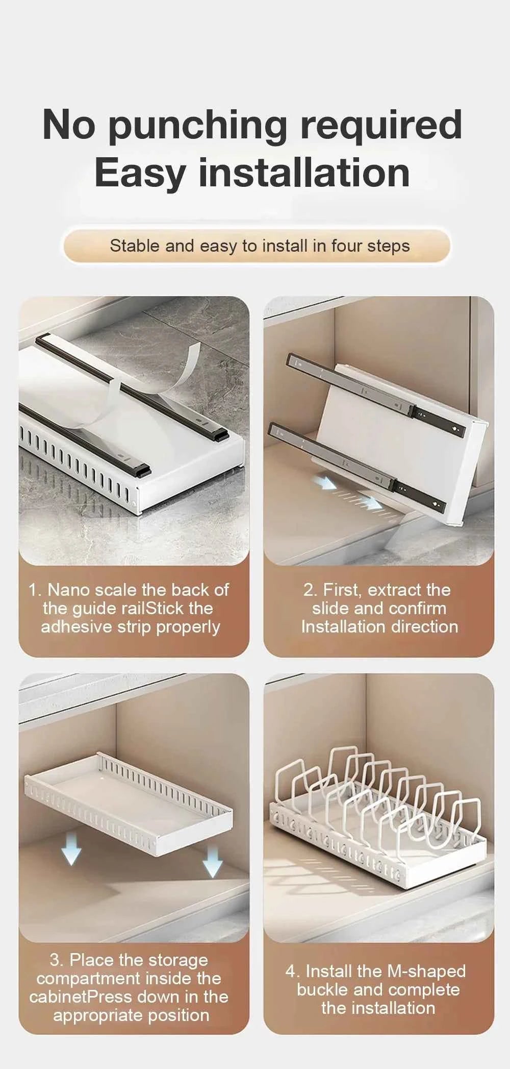 1Pc Kitchen Multifunctional Organizer Pull Out for Pots/Pans Sliding Lid Holder Spice Rack & Dish Drying Racks Drawer Organizer