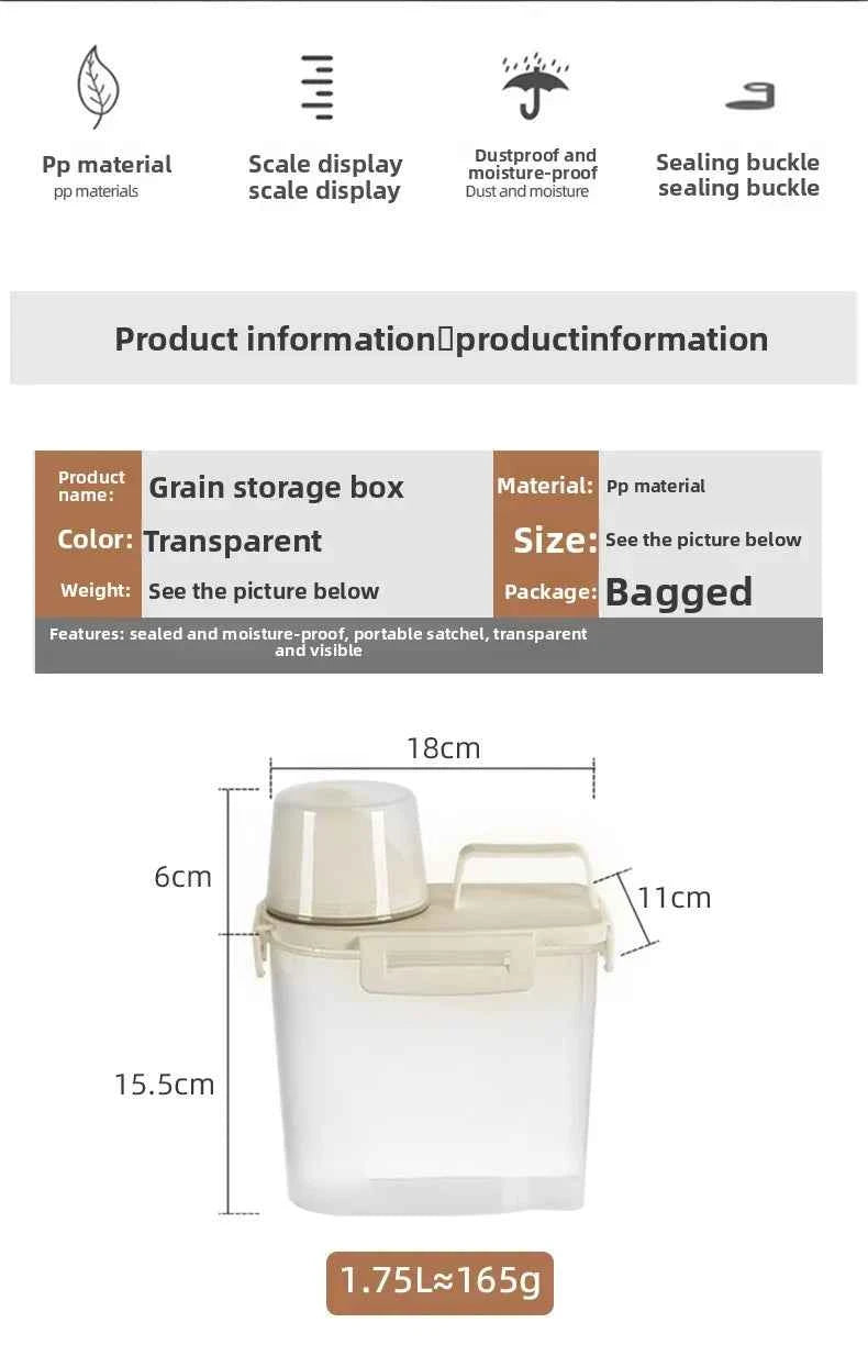 1.75/ 2.5/3L Food Grade Grain and Miscellaneous Grain Storage Box, Rice Bucket Storage Tank, Sealing Tank, Kitchen Utensil New