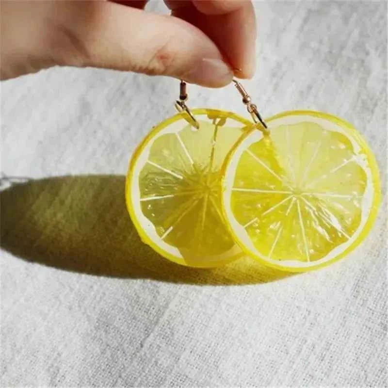 New Fashion Fruit Transparent Pearl Colored Lemon Earrings  Y2k for Girls Women Children Party Birthday Gift Lovely Jewelry