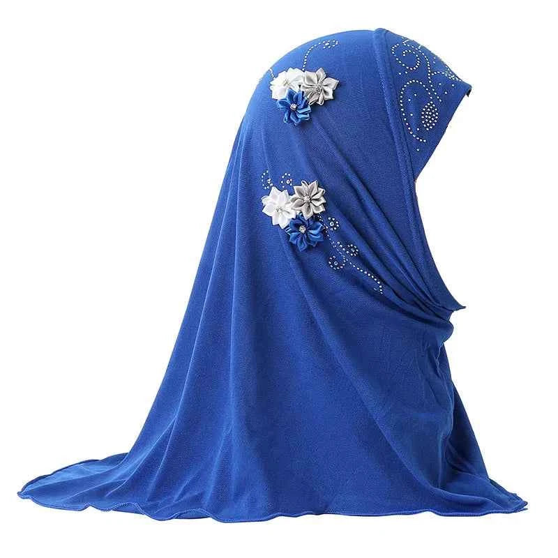 Kids Hijab for Girls Muslim Instant Hijabs Ready To Wear Islamic Shawls Turban with Flowers Scarfs Jersey Head Wrap (2-7 Y)