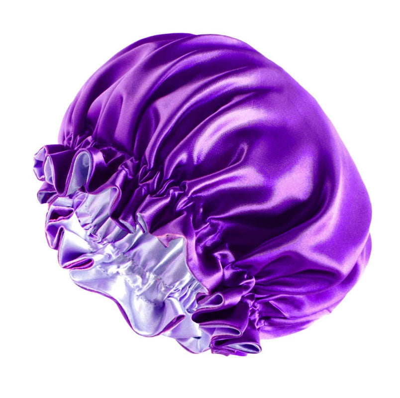 New Solid Elastic Double Layer Satin Bonnet Nightcap Women Night Sleep Hair Protection Hat Reversible Sleeping Hat Hair Care New - NamafadStore