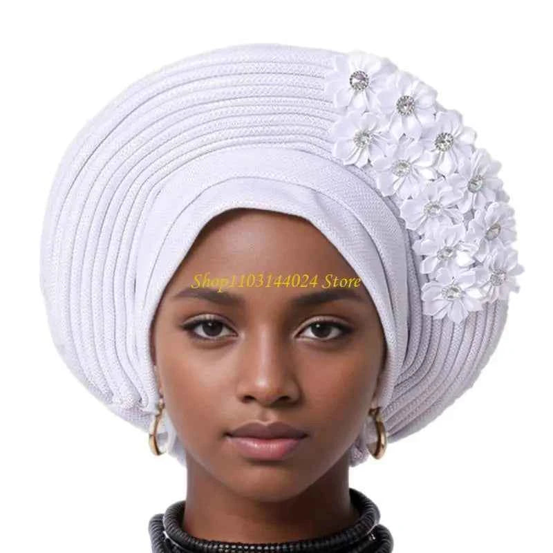 N5KE Flower Turban Hat African Headwrap Hat Formal Event Wedding Multilayer Turban