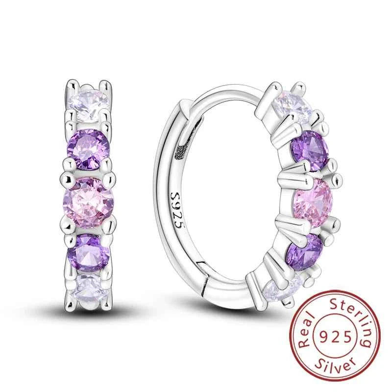 New Original 925 Sterling Silver Hoop Earrings Purple Zircon Flowers Butterflies Studs Earring For Women Wedding Engagement Gift