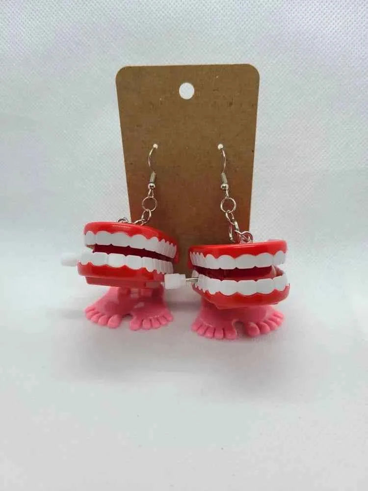 Wind-up Teeth Earrings women 2022 trending Quirky Earrings Handmade Edgy Toy Kidcore Fun Dangle y2k
