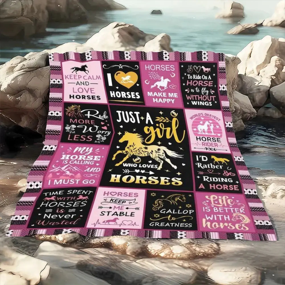 Just a Girl Who Loves Horses Blanket – Cozy Horse Lover Throw Gift