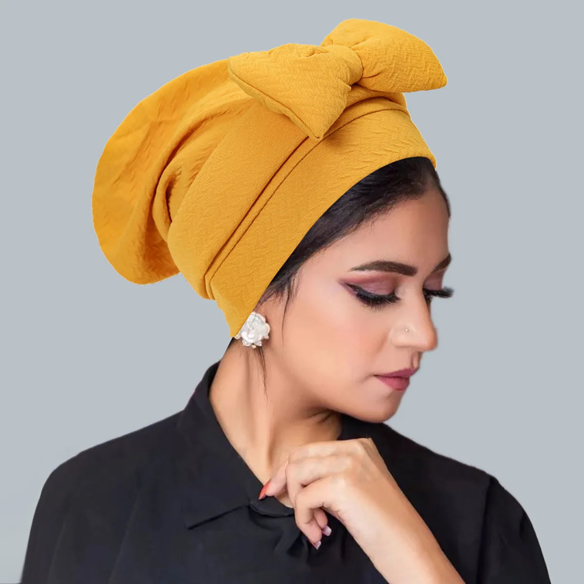 Trendy Crinkle Women's Hijab Solid Color Muslim Ladies Turban Bonnet Flower Decor Ramadan Head Wrap Head Scarf Indian Hat Mujer - NamafadStore