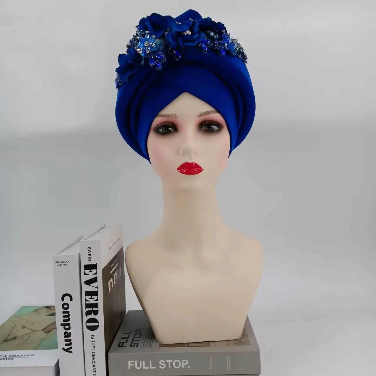 Beaded Nigeria Gele Ready African Headtie Female Head Wraps Party Headpiece Muslim Headscarf Hat Women's Turban Cap with Stones