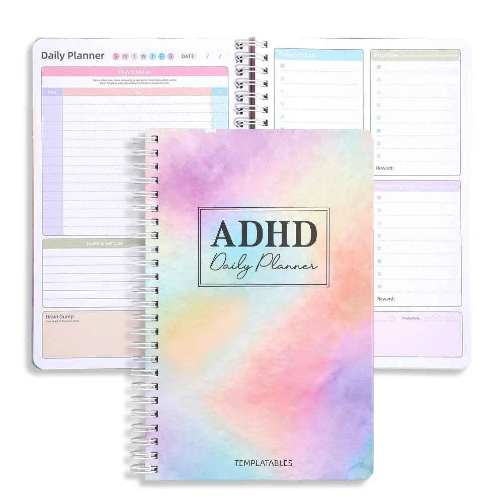 64 Sheets Undated ADHD Daily Focus Planner A5 Notebook with Stickers Multi-Color Pages for Neurodivergent Adults Students