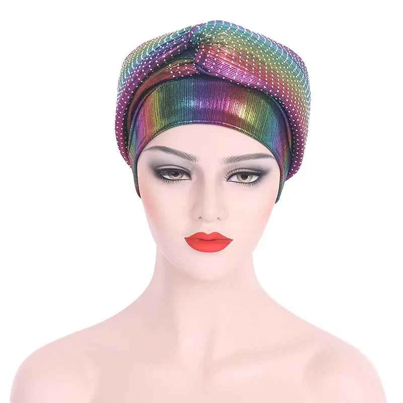 Glitter Diamonds Headband Turban Cap African Headtie Women's Head Wraps Headscarf Bonnet Nigerian Wedding Party Headwear Hat