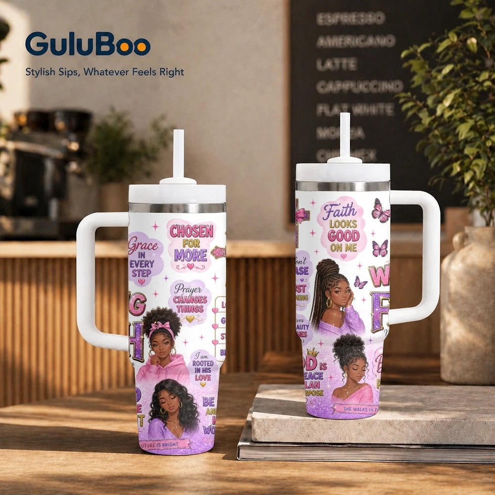 40oz Godly Black Woman Tumbler – Faith Quote Stainless Steel Travel Mug