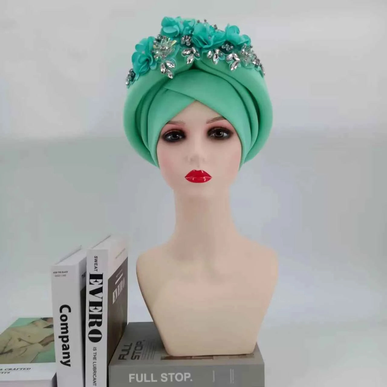 Beaded Nigeria Gele Ready African Headtie Female Head Wraps Party Headpiece Muslim Headscarf Hat Women's Turban Cap with Stones