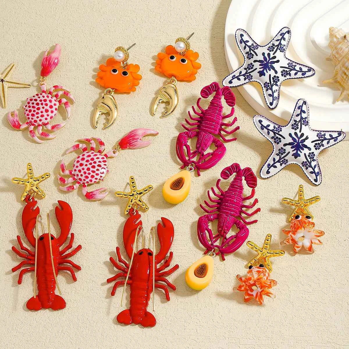 Fashion Enamel Sea Animal Dangle Earrings For Women Cute And Fun Summer Beach Starfish Lobster Crab Jewelry 2025 Ear Accessories
