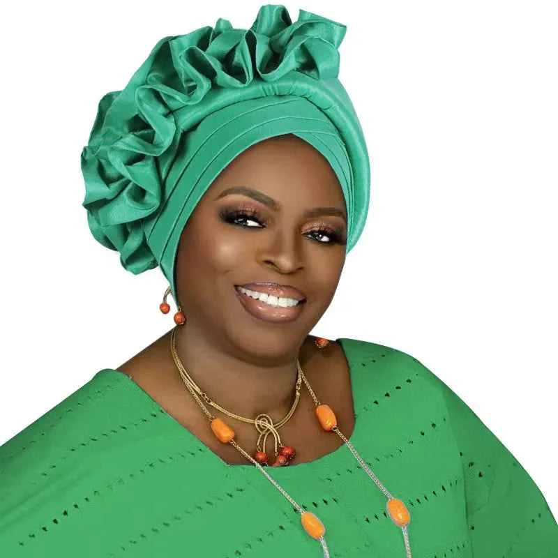 Ruffled Turban Cap for Women African Lady Head Wraps Bonnet Nigeria Female Headtie Wedding Party Headgear
