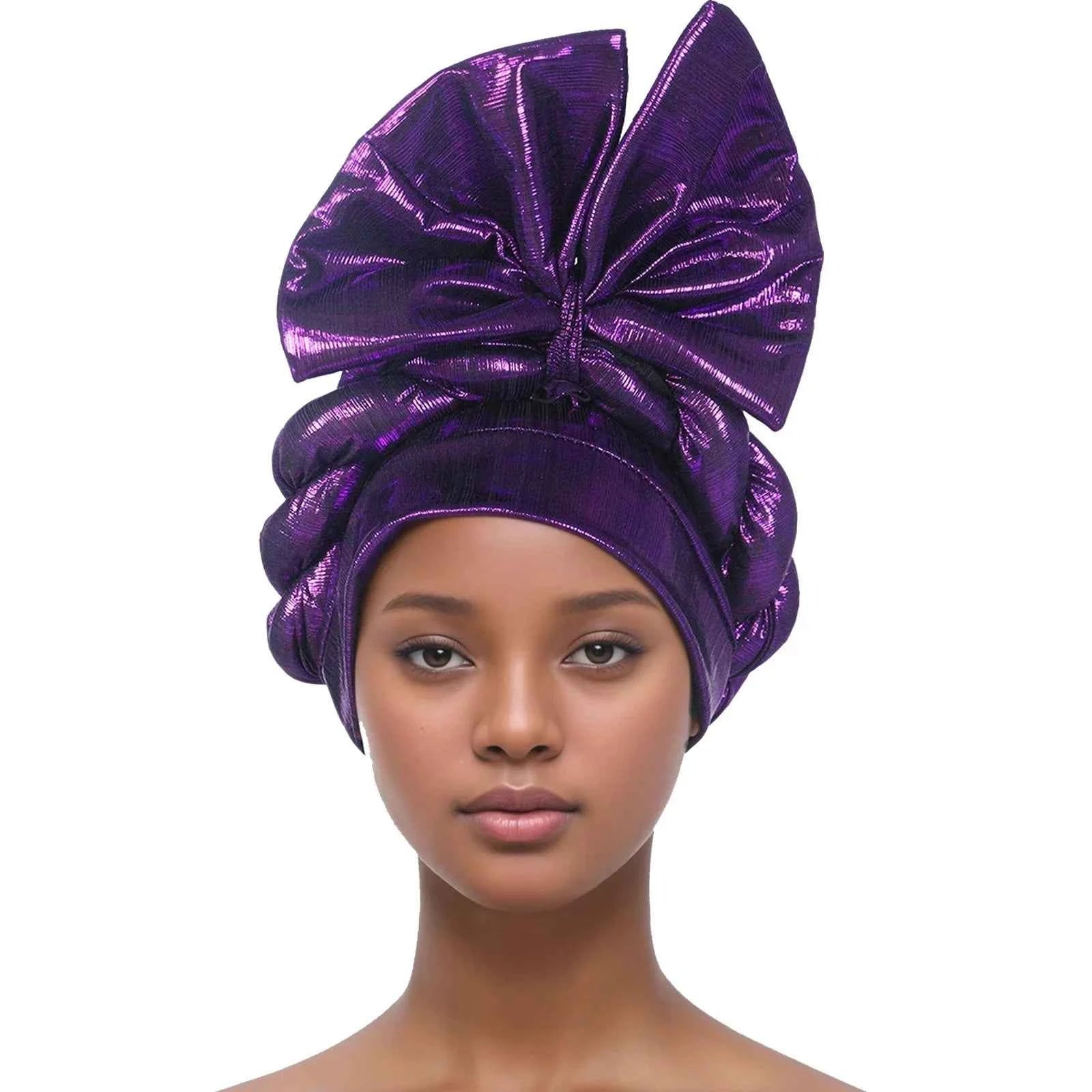 African Lady Head Wraps Nigeria Autogele Headtie Wedding Party Headgear Turbante Mujer Exaggerated Bow Turban Cap for Women