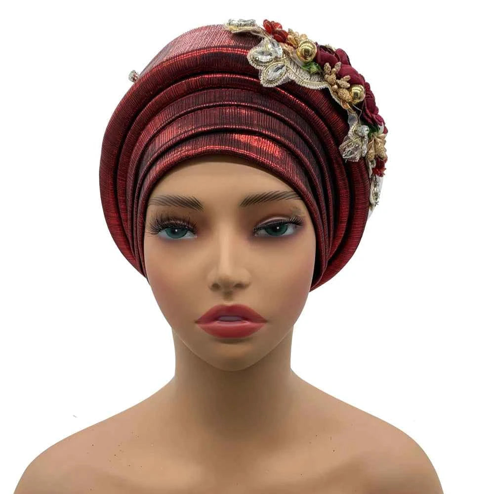 Nigeria Turbans for Traditional Marriage Turban Femme Auto Gele African Headtie Exquisite Bouquet Already Made Bonnet Head Wraps