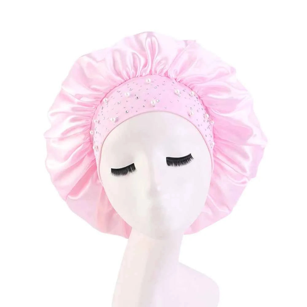 Newly Satin Sleep Cap Rhinestone Sleeping Bonnet Women Hat Night Hair Care Salon Shower Makeup Headband Muslim Hijab Head Cover