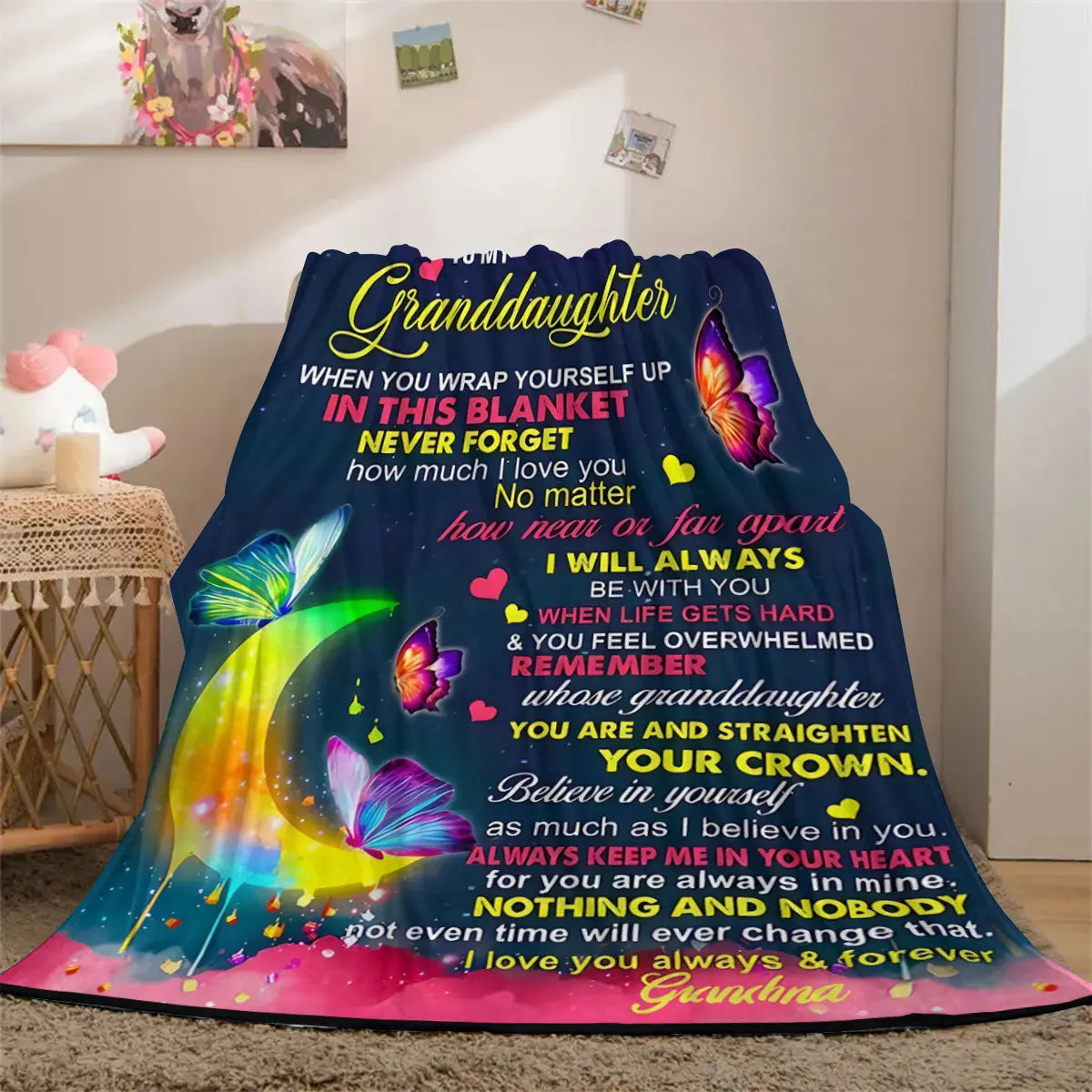 Personalized Family Flannel Blanket – Custom Message Gift for Mom & Grandma