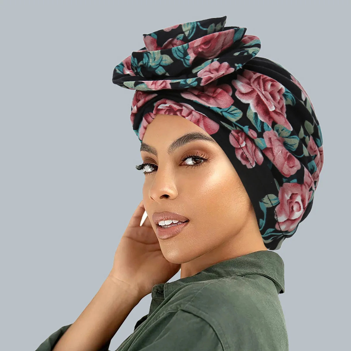 New African Women Print Turban Flower Beanies Bonnet Muslim Hijab Headscarf Hair Loss Head Wrap Bandanas Headband Turbante Mujer - NamafadStore