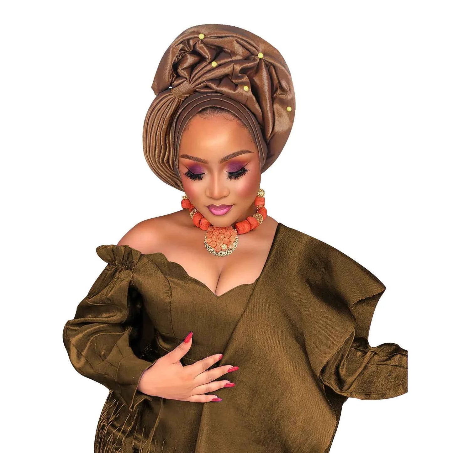 African Female Head Wraps Raw Silk Turban Cap for Women Nigeria Wedding Party Headcover Hat Ready to Wear Head Ties