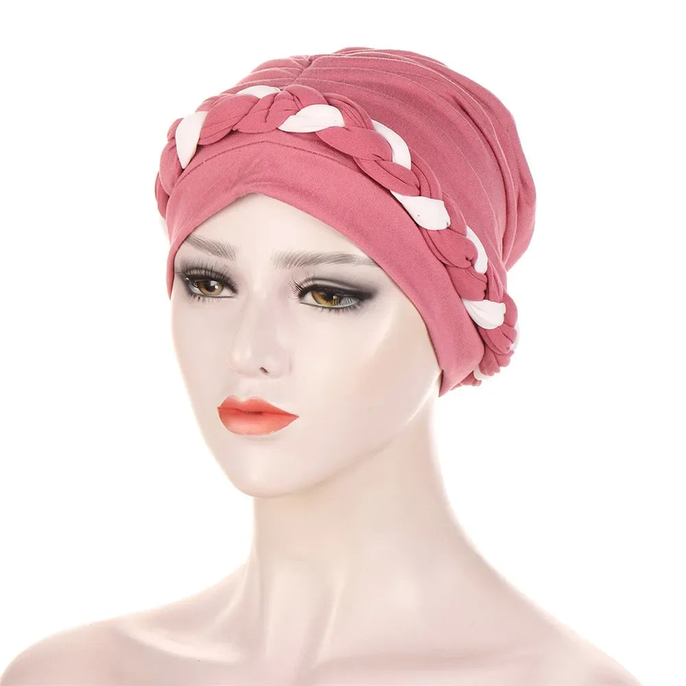 Women Lady Beads Muslim Braid Head Turban Wrap Cover Cancer Chemo Islamic Arab Cap Hat Hair Loss Bonnet Beanies Fashion - NamafadStore