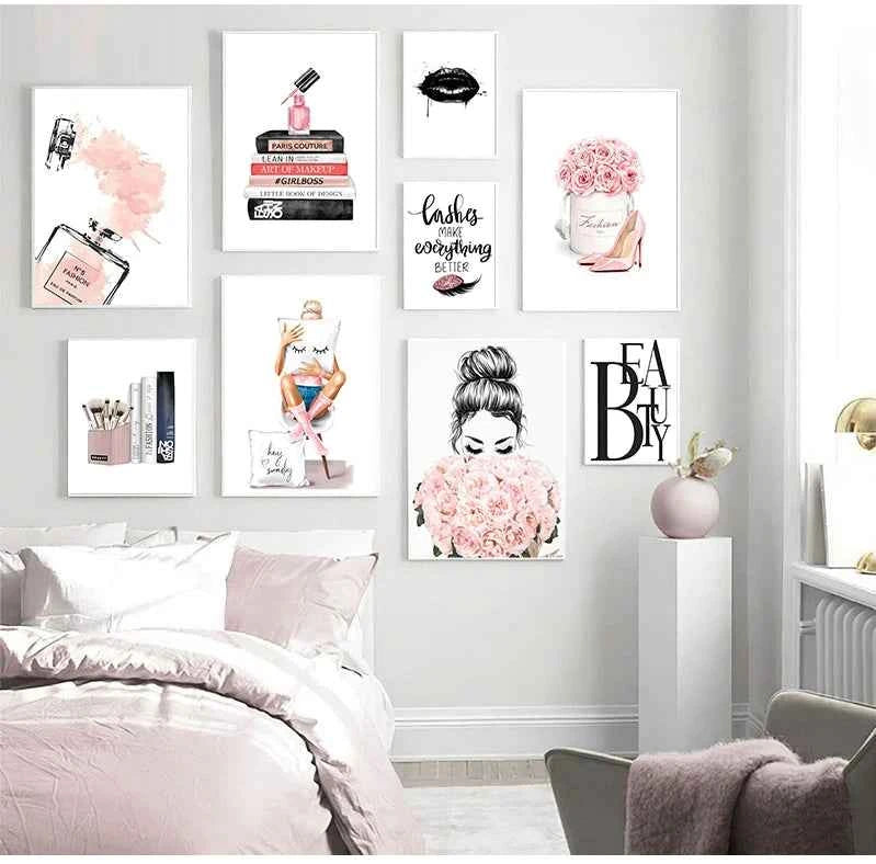 Nordic Wall Art Canvas Painting Lashes Black Lips Women Poster Print Simplicity Perfume Books Picture Modern Salon Beauty Decor