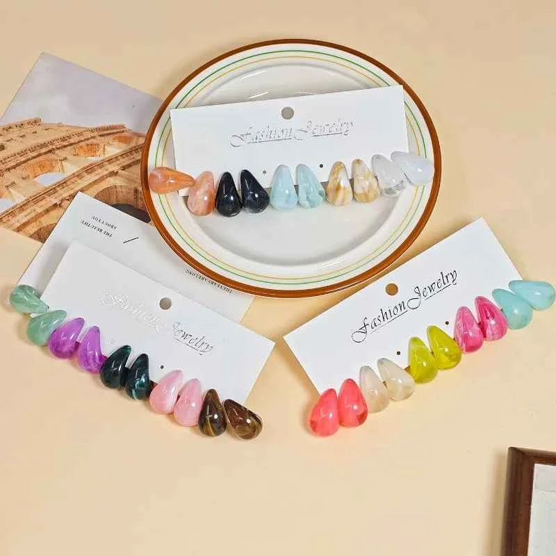 30pcs Imitation Jade Pattern Gradient Creative Dopamine Colored Water Droplet Earring Set for Women