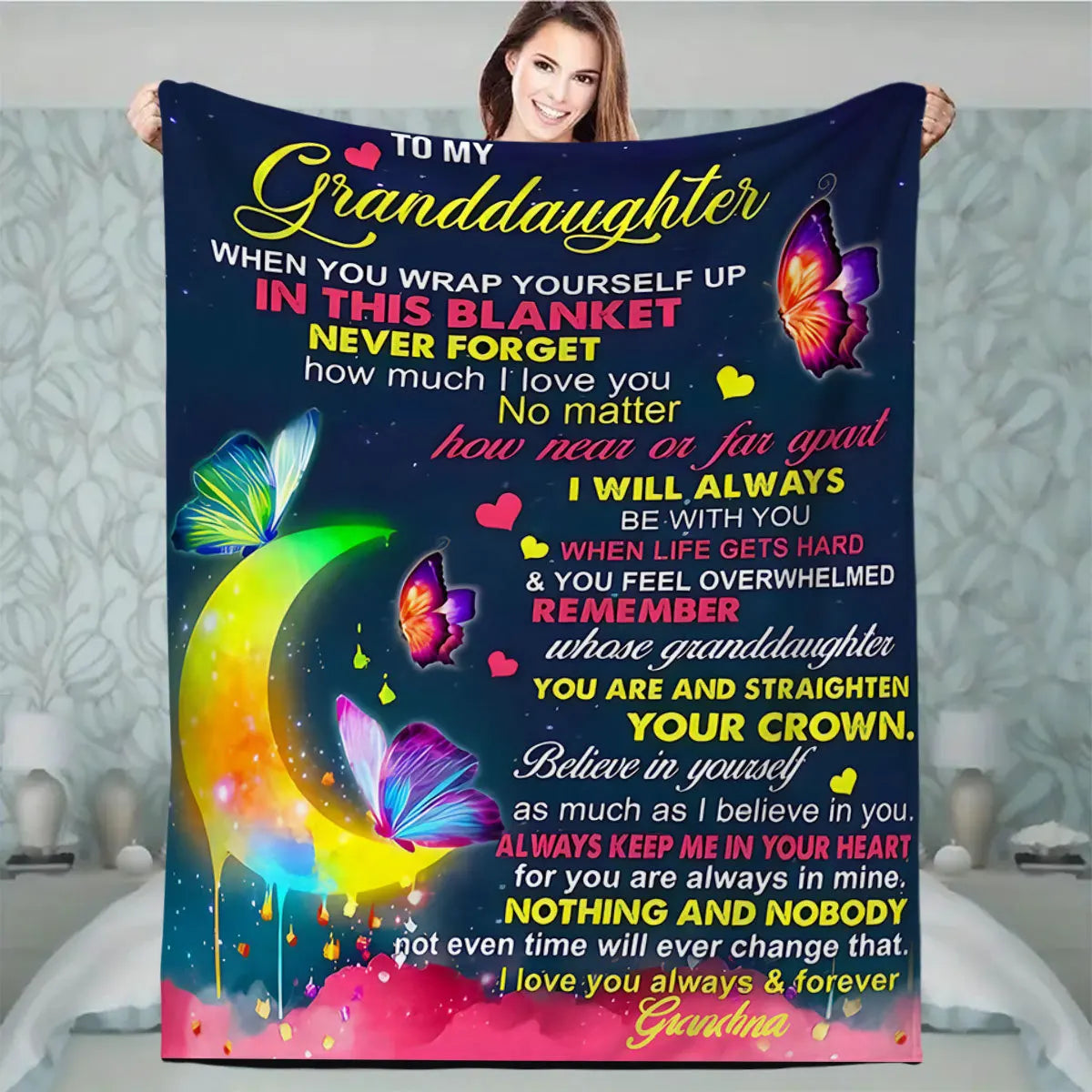 Personalized Family Flannel Blanket – Custom Message Gift for Mom & Grandma