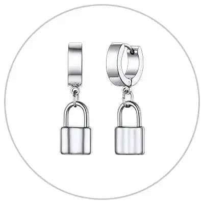 Stainless Steel Charms Dangle Drop Earrings Ankh Cross Padlock Italian Horn Evil Eye Key Lock Rivets Moon Unisex Drop Earrings