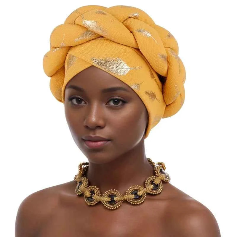 Bronzing African Headtie Braid Turban Caps for Women Nigeria Wedding Geles Party Headgear Headpiece Auto Gele Female Head Wraps