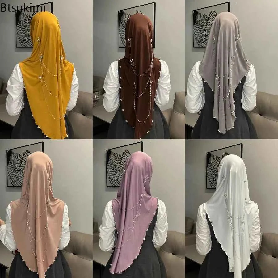 Muslim Instant Turban Women's Hijabs Diamonds Chain Headscarf Ramadan Hijab Scarf Luxury Glitter Shawls Head Scarf Women Turbans