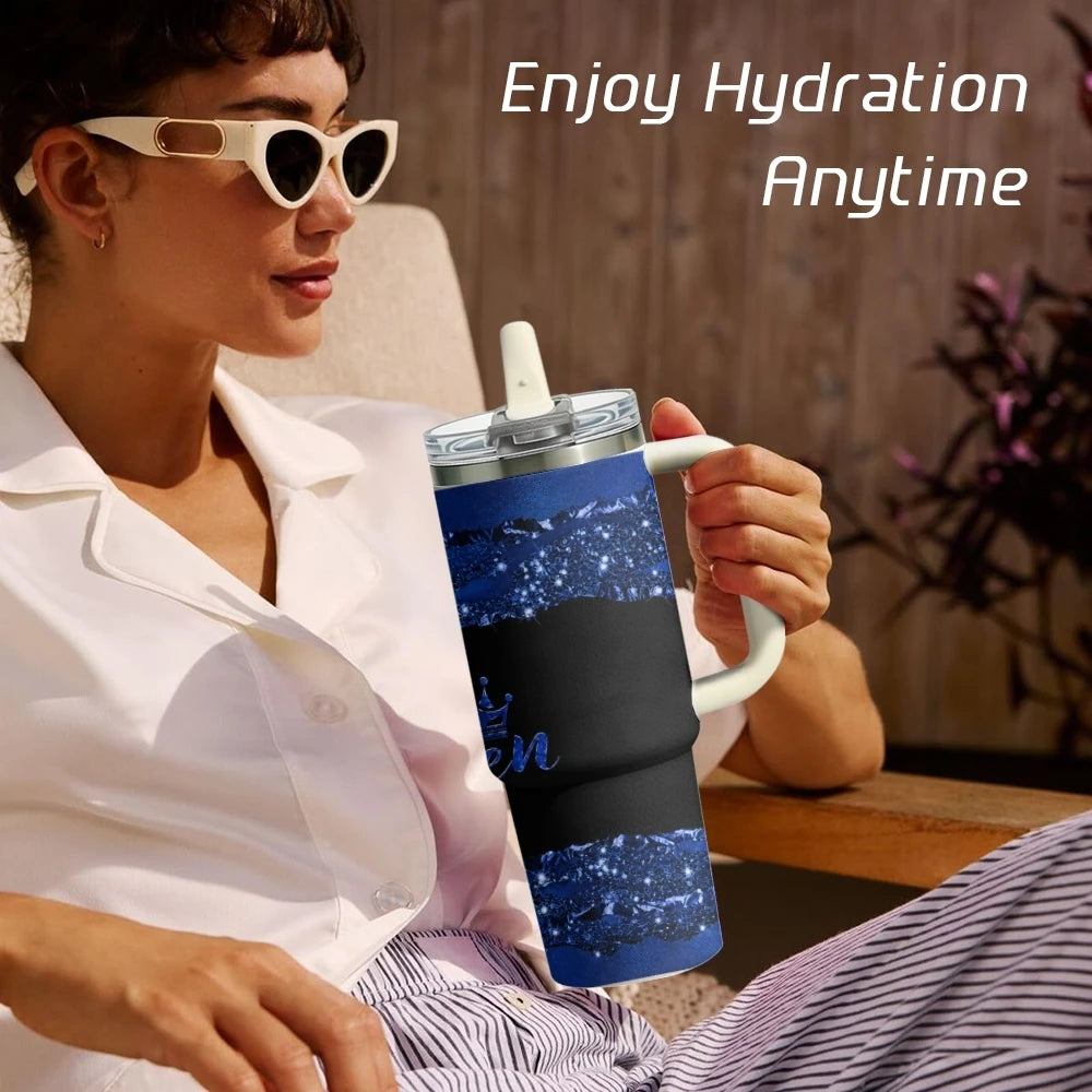 Queen 40oz Tumbler – Insulated Stainless Steel Travel Cup with Handle & Straw