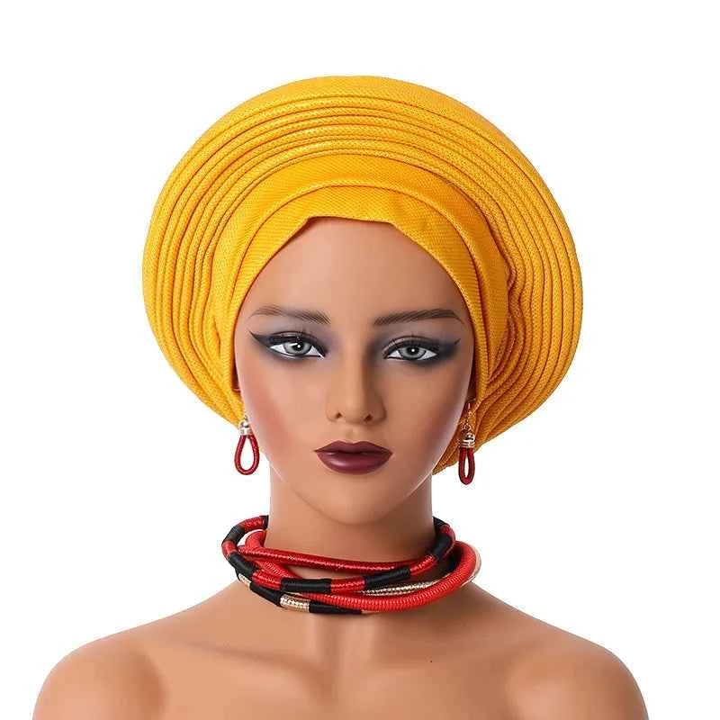 African Headtie Nigerian Aso Oke Headtie Women Hijab Head Wrap Turban Chemo Caps Gele Femme Scarf High Quality for Wedding Party