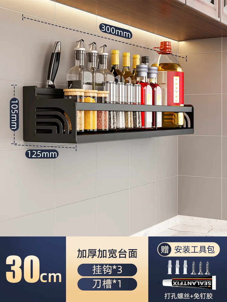 Kitchen Organizer Shelf Wall-mounted Spice Storage Rack Kitchen Knife Holder Wall Seasoning Chopstick Spoon Shovel Storage