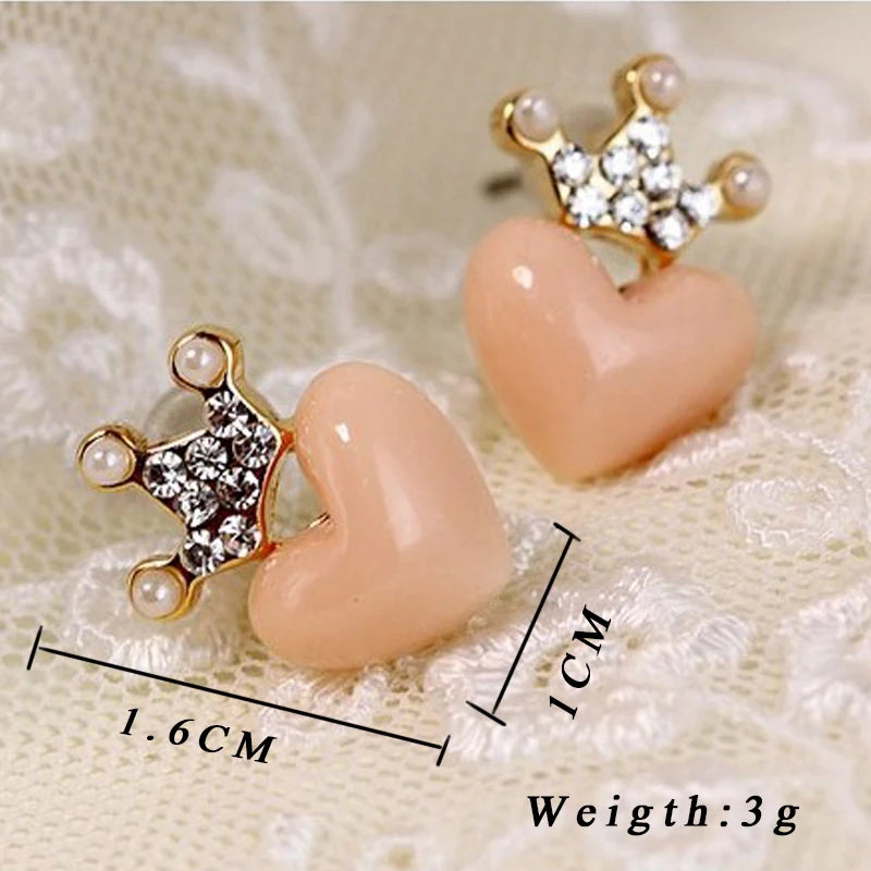 Fashion Pink Crystal Heart Flower Earrings for Women Cute Party Romantic Hollow Leaf Peach Triangular Cherry Pearl Ear Jewelry