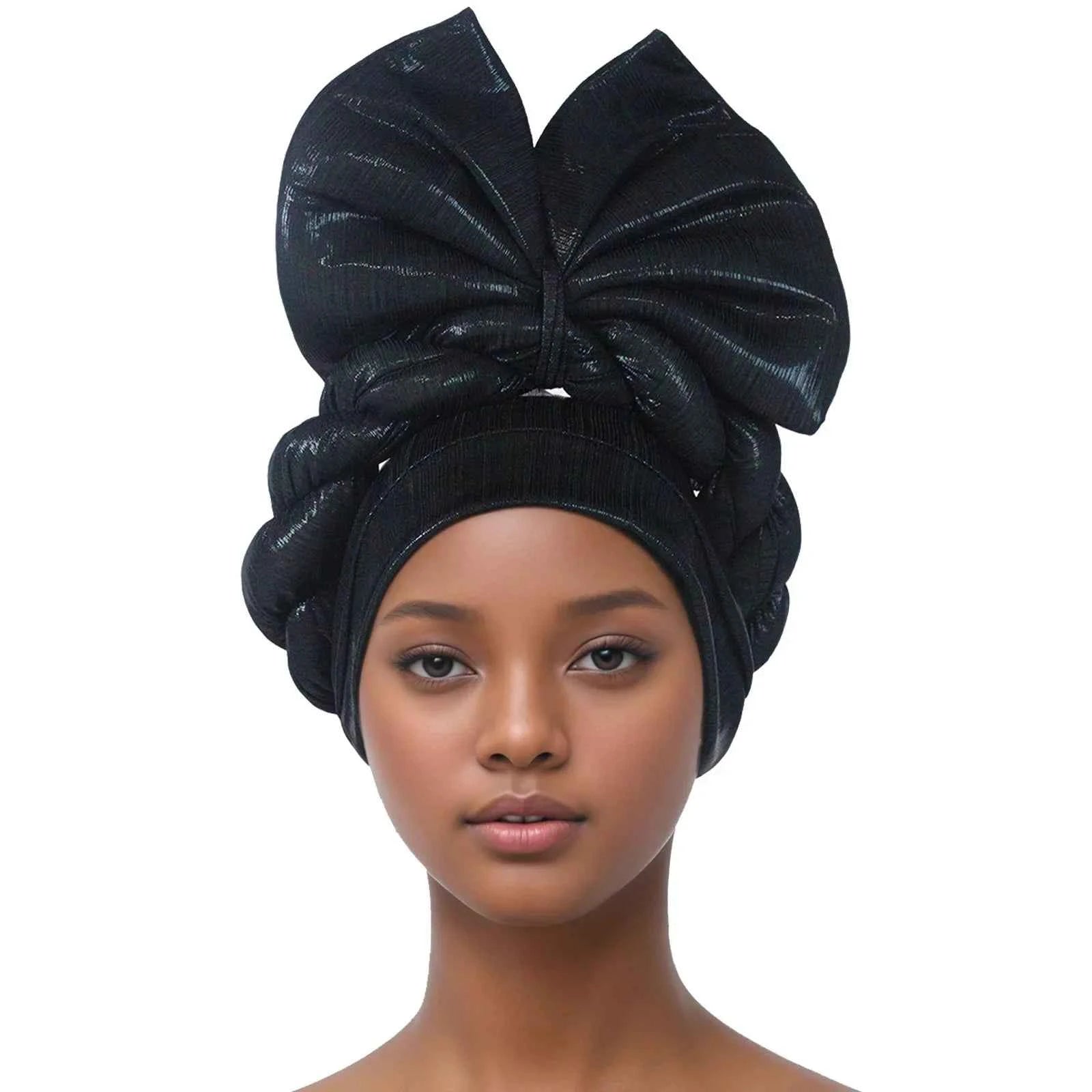 African Lady Head Wraps Nigeria Autogele Headtie Wedding Party Headgear Turbante Mujer Exaggerated Bow Turban Cap for Women